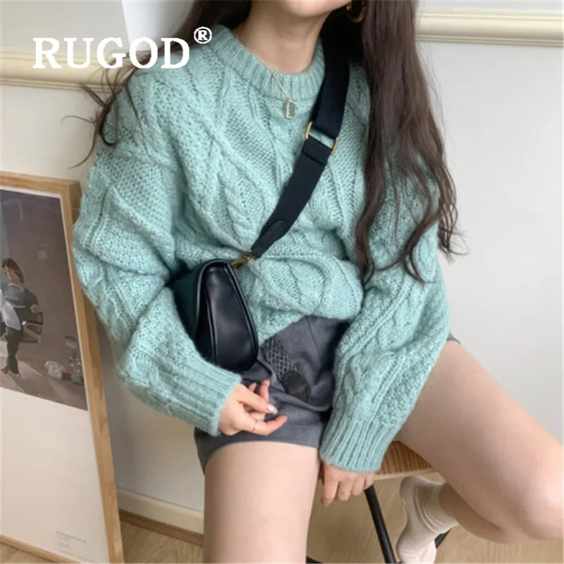 RUGOD Chic Diomand твист узор толстый пуловер для женщин с длинным рукавом Simplee твердые цветные джемперы