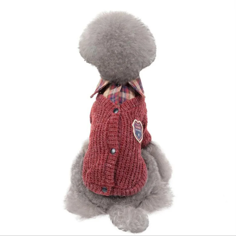 DOGBABAY осенне-зимний вязаный свитер для питомца, теплое хлопковое пальто с отворотом для собак, двухногая Одежда для собак для маленьких домашних животных, S-XXL