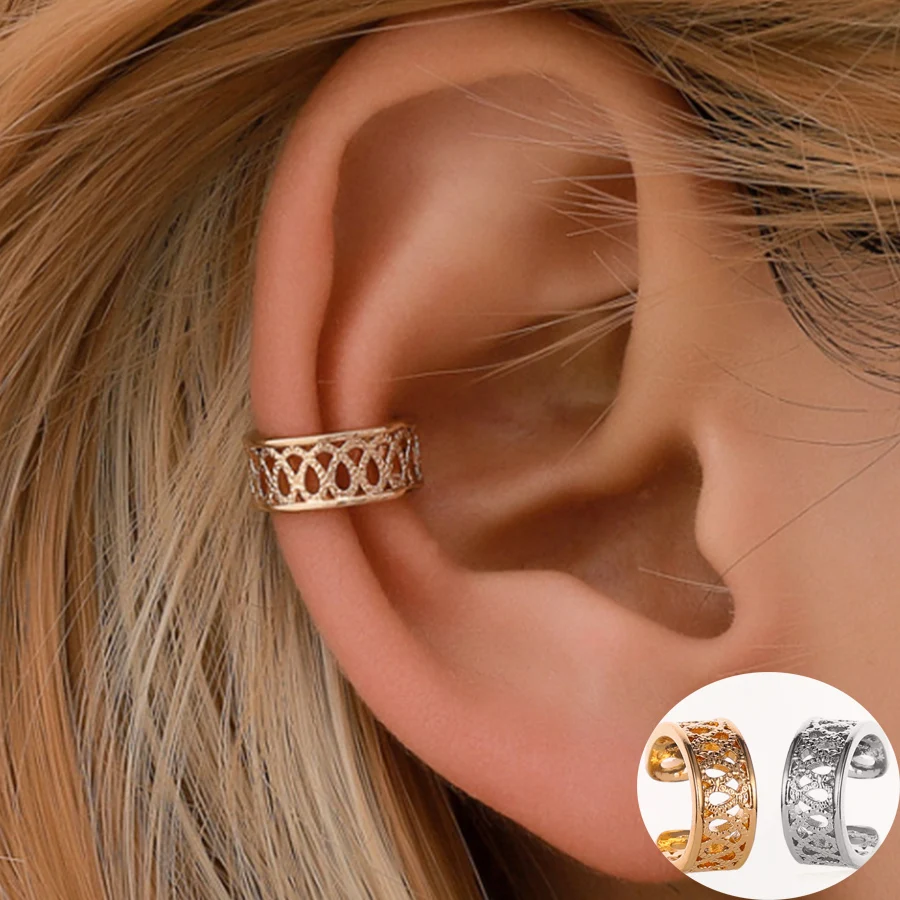 

2pcs Punk Hollow Pattern Fake Earrings for Women Men Jewelry Copper Helix Ear Piercing Oreja Fake Piercing Ear Cuff Earring Plug