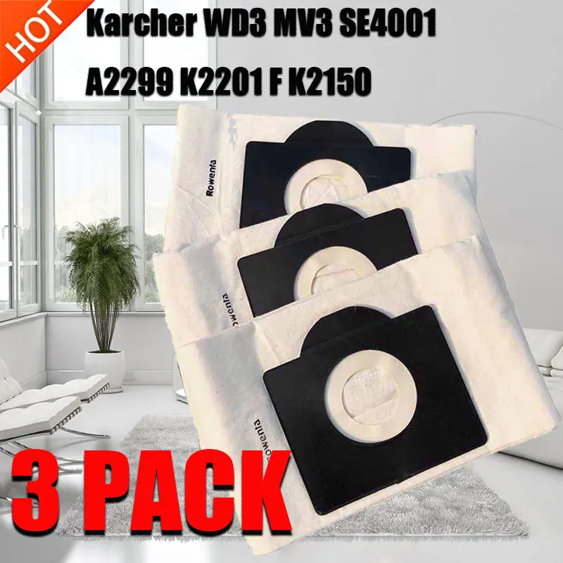 Моющиеся тканевые мешки для пыли Karcher WD3 MV3 SE4001 A2299 K2201 F K2150 Запчасти для пылесоса Замена мешка для пыли