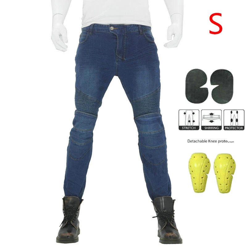 

Punk Motorcycle Biker Distressed Pants Denim Jeans Mens Trousers Protection Pads