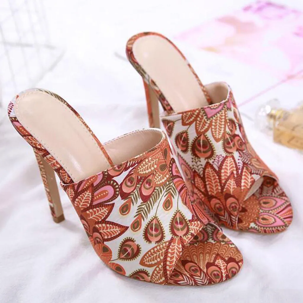 Туфли-лодочки на очень высоком каблуке; Модные женские босоножки; женские шлепанцы с открытым носком на высоком каблуке-шпильке;#3