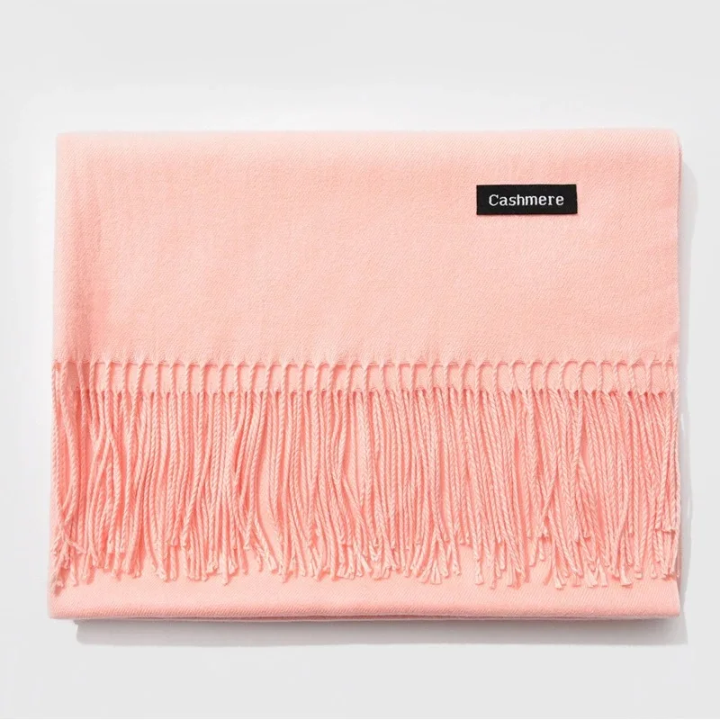 Shell pink Мода 200*70 см однотонная чистая цветная Пашмина натуральная шерсть кашемировый шарф-платок элегантные угревые шарфы унисекс - Цвет: Shell pink