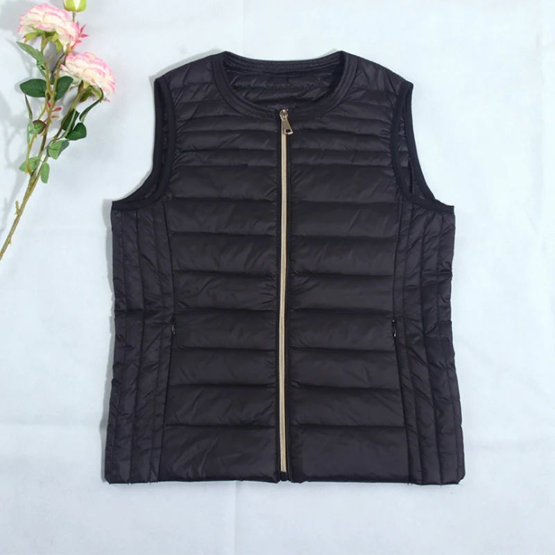 New Women Winter 90% White Duck Down Vest Ultra Light Duck Down Vest Sleeveless Jacket Round Neck Zipper Plus Coat Size