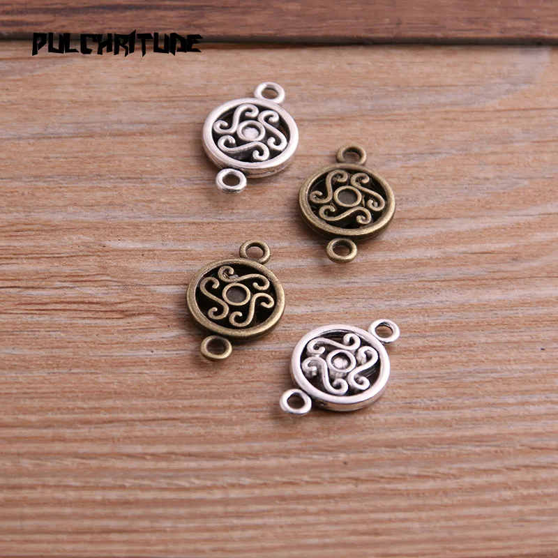 

PULCHRITUDE 16pcs 12*19mm Two Color Zinc Alloy Necklace Charm Jewelry DIY Hollow Round Flower Connector Pendant Necklace