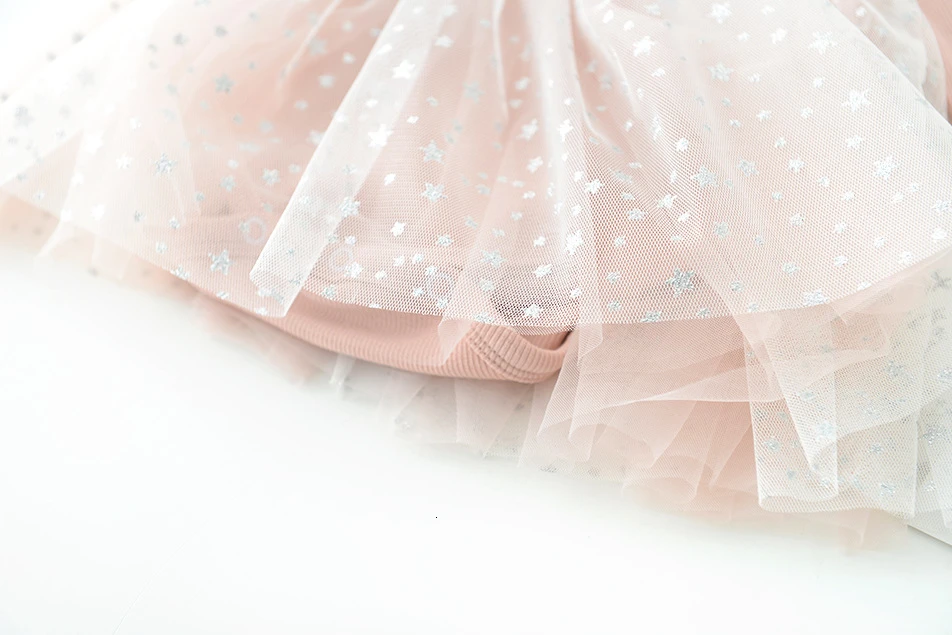 Autumn New Children's Princess Dress Korean Baby Girls Star Mesh Crown Long-sleeved Dresses Pink Tutu Dress Matched Headband Set