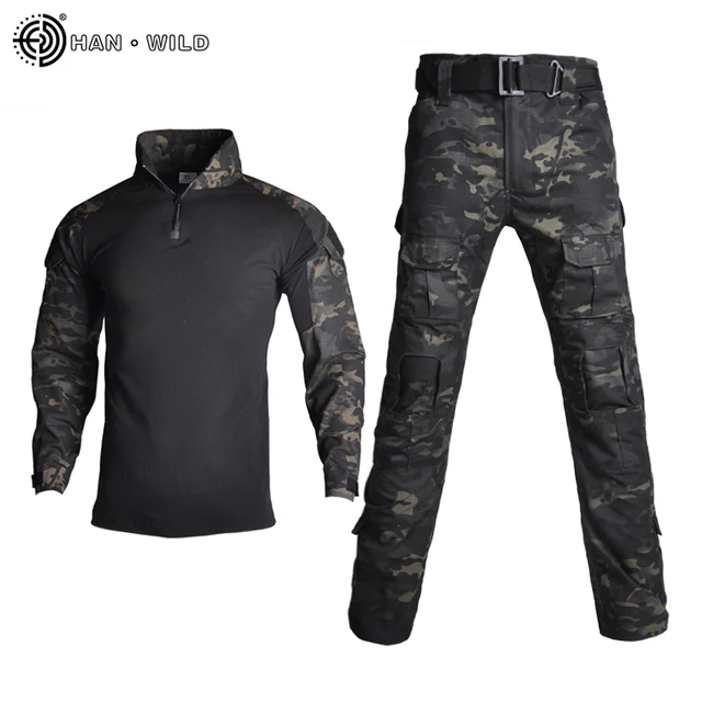 Tactical Military Airsoft Clothes Suits Uniform Training Suit Camouflage Hunting Shirts Pants Paintball Sets Military Pant Men black camo