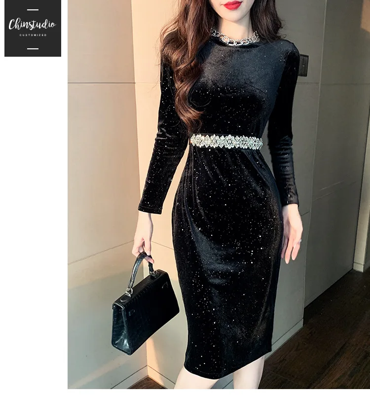 Vintage Black Velvet Dress Autumn 