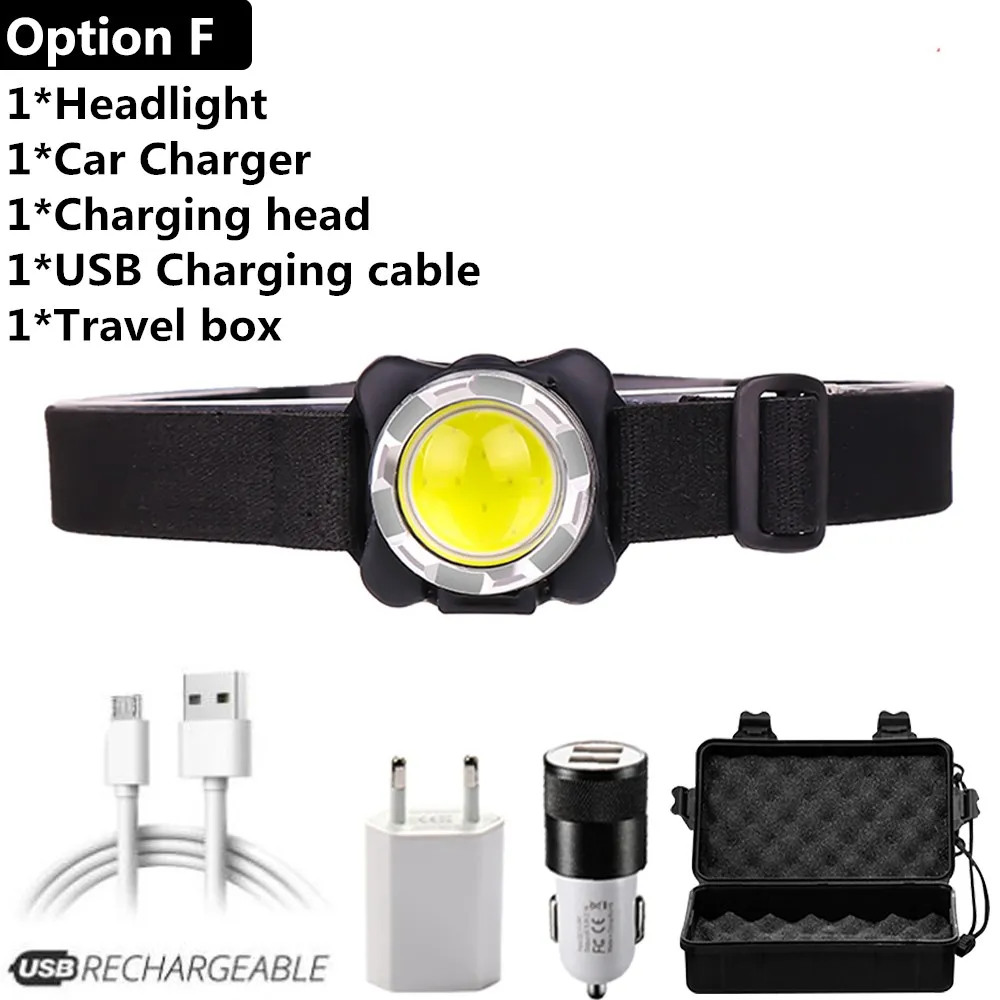 Option F COB светодиодный налобный фонарь USB встроенный аккумулятор Перезаряжаемый фонарь Водонепроницаемый Головной фонарь белый красный освещение для кемпинга - Испускаемый цвет: Option F