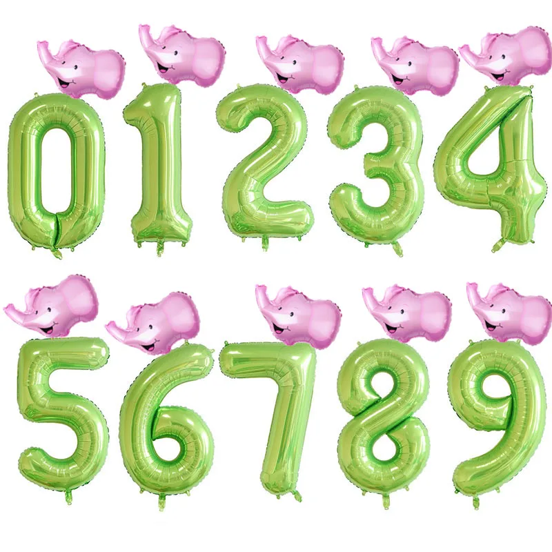 pink elephant 2 шт. 40 дюймов воздушные шары зеленая фольга номер баллон джунгли сафари вечерние животные гелий шар Дети день рождения, детский душ Декор - Цвет: pink elephant