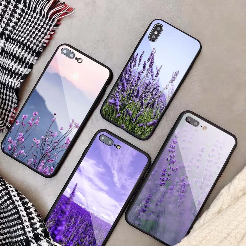 Simple Lavender Purple Flowers Tempered Glass Phone Case For Iphone 5 5s Se 6 7 8 Plus X Xs Xr Xs Max 11 Pro Max Phone Case Covers Aliexpress