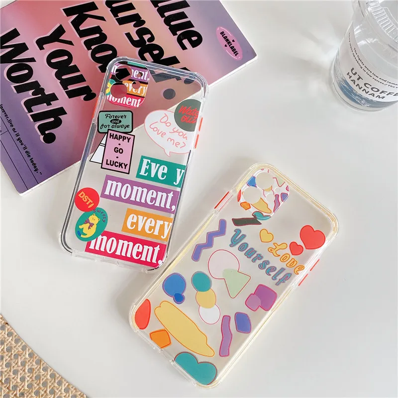 

Korean fashion Retro Simple Abstract Geometric Cute Phone Case For iPhone 11 Pro Max Xr Xs Max X 7 8 7 Plus case silicone cover
