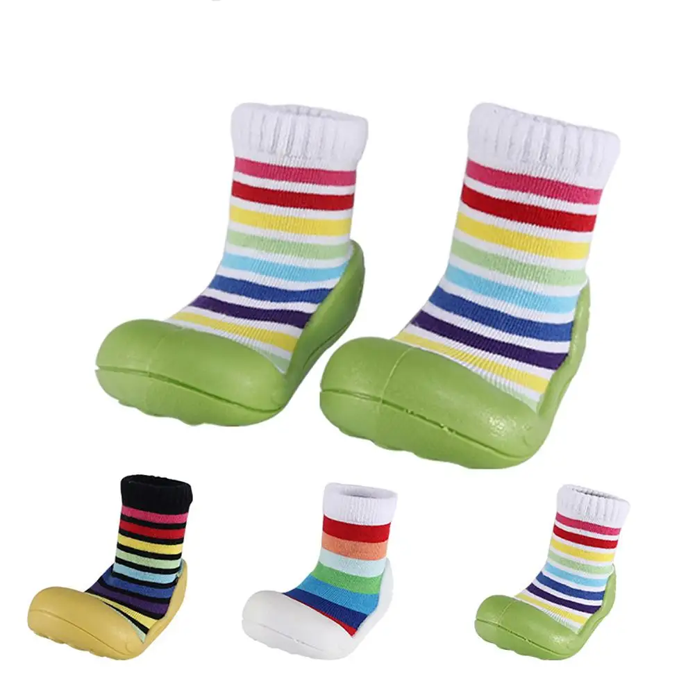 Baby Socks Shoes Non-Slip Soft Rubber Bottom Baby Toddler Shoes Rainbow Striped Socks Shoes
