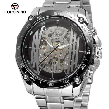 

2020 Chinese Forsining Skeleton Men Watch Automatic Movement Relojes Al Por Mayor Uhren Black Stainless Steel Band Business