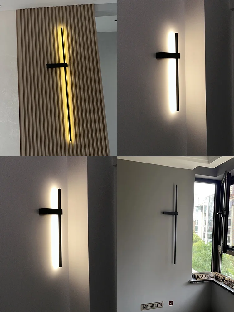 Black long strip wall lamp bedroom bedside lamp modern minimalist wall lamp living room TV background line wall light 4