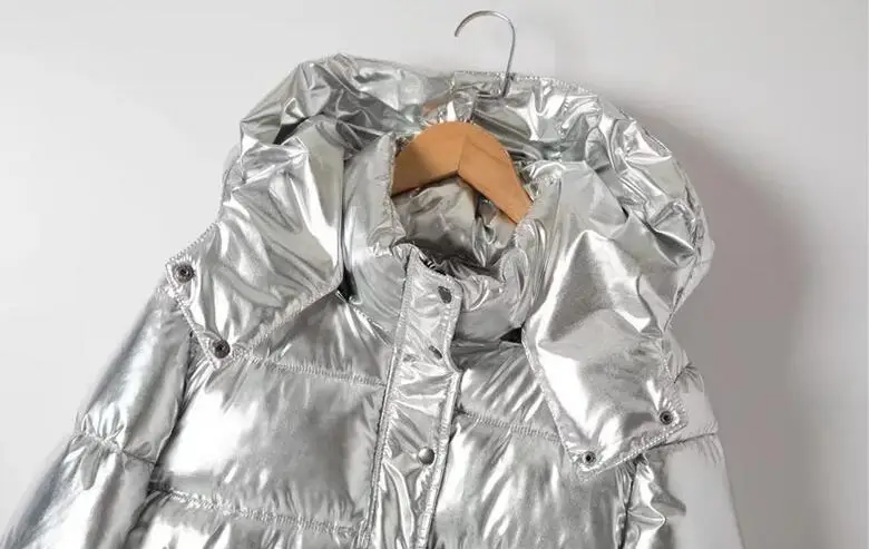Женские зимние куртки короткое теплое пальто серебристый металлический цвет