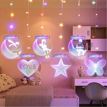 

USB Hanging Lamp Interface Curtain Night Lamp LED 3D Room Decoration Lamp Wedding confession layout lamp Christmas Fairy Light