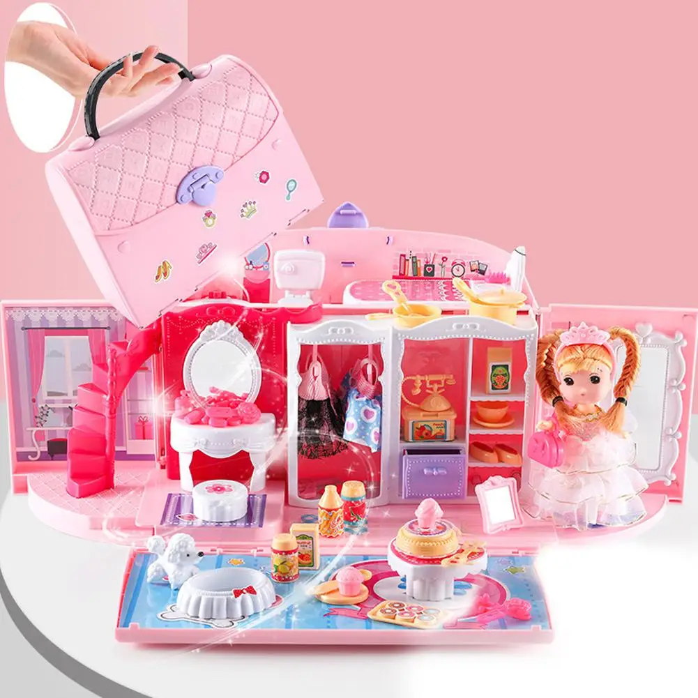 Bedroom Девочки дети играть дом спальня кухня игрушка Принцесса Набор сумки для кукол дом подарки - Цвет: Bedroom