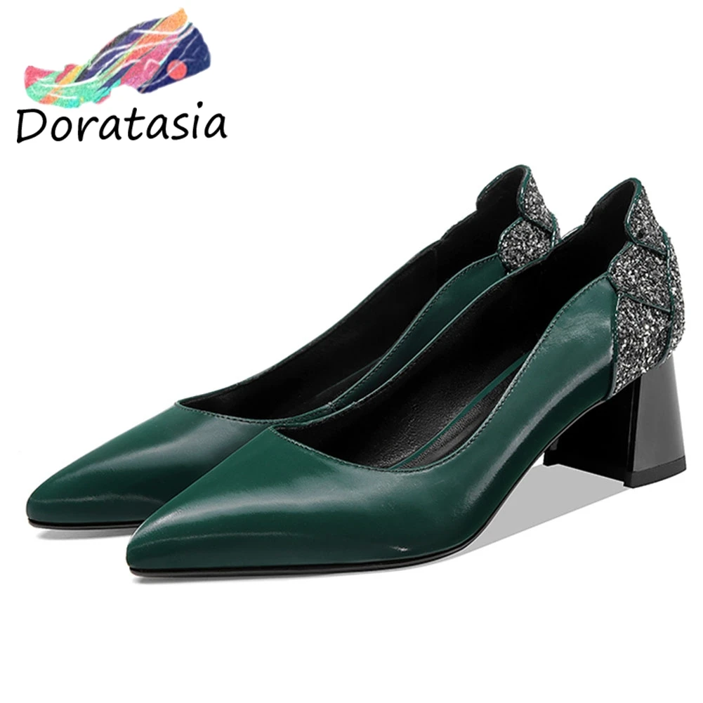 

DORATASIA Fashion Female Genuine Leather Pumps Pointed Toe Dress Party Office Pumps Women Bling Shallow Slip On Shoes Woman