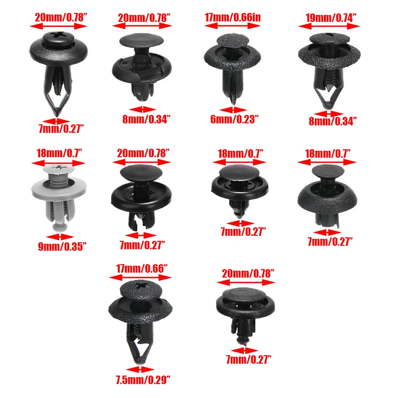 Mayitr 100pcs 10 Type Auto Fastener Vehicle Car Bumper Clips 8mm Dia Hole Retainer Fastener Rivet Door Panel Fender Liner