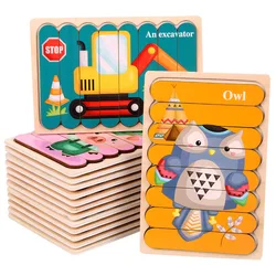 Dupla face tira 3d puzzles brinquedo do bebê de madeira montessori materiais brinquedos educativos para crianças grandes tijolos crianças aprendizagem brinquedos