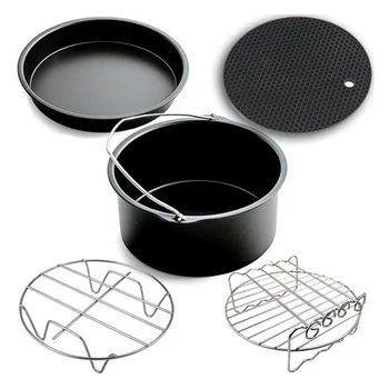 

5 Pcs Set Air Fryer Accessories Cake Barrel Pan Rack Mat Kit Portable for 4.2-5.8QT HKS99