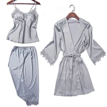 Сексуальный женский халат, пижама, 3 шт., ремень, топ, брюки, костюм, одежда для сна, Женская домашняя одежда, ночная рубашка, наборы, женское кимоно, банное платье, ночная рубашка