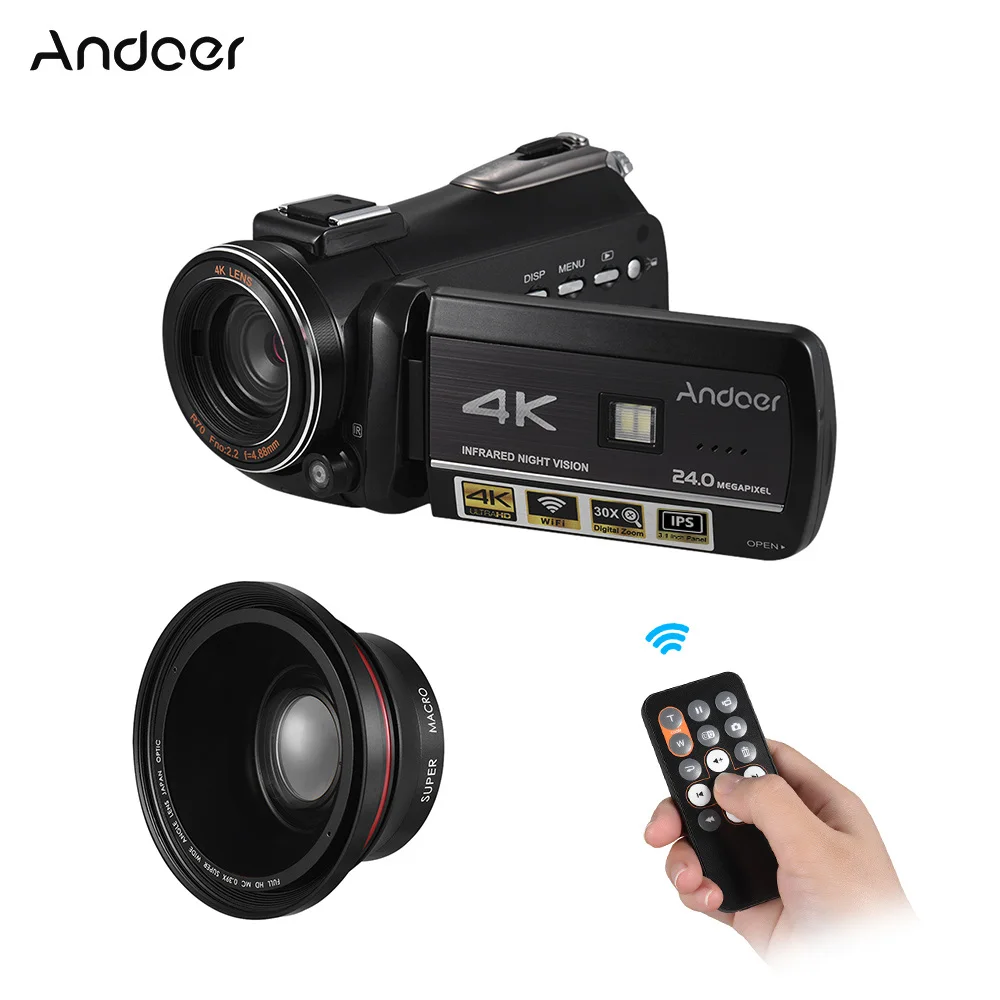 Andoer AC3 Цифровая видеокамера DV рекордер Wi-Fi соединение ИК ночного видения ips lcd сенсорный экран горячий башмак крепление - Цвет: US Plug