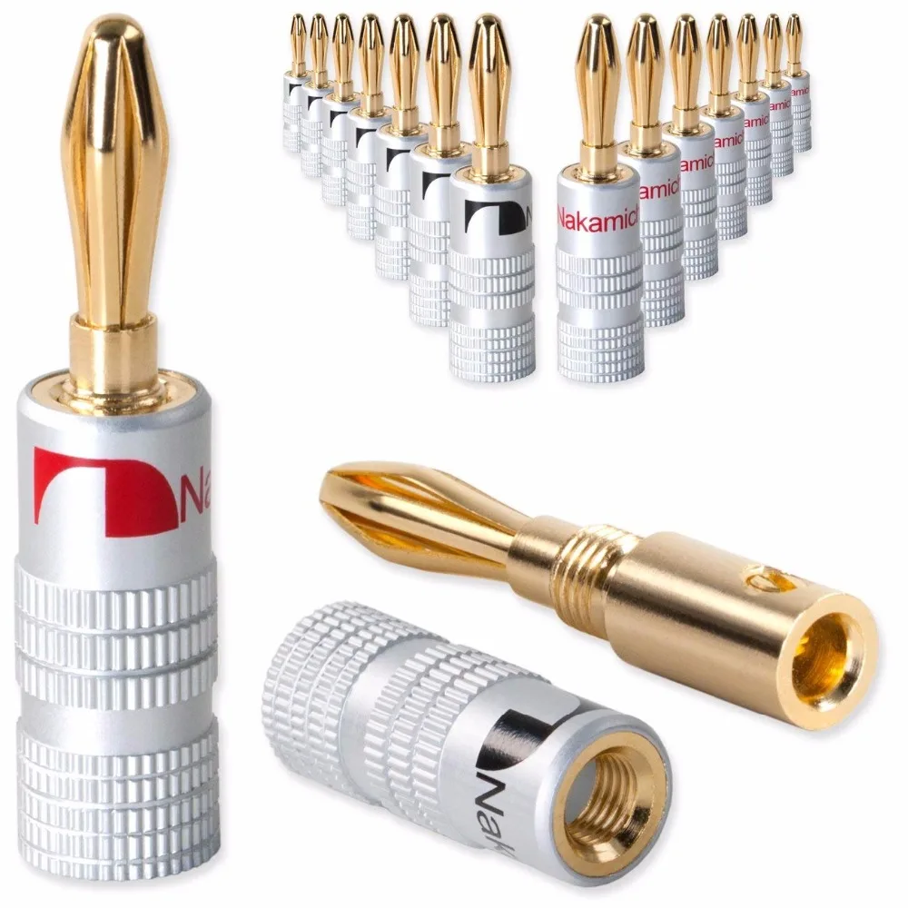 

100pcs Banana Connectors Excellent New 24K Gold Nakamichi Speaker Banana Plugs For Audio Video Speaker Connector Black Red Color