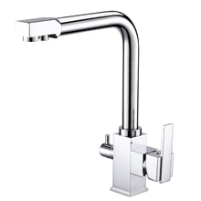 3 Way Water Filter Kitchen Taps Square Commercial Brass Single Hole Double Handles Swivel Spout Sink Mixer Tap