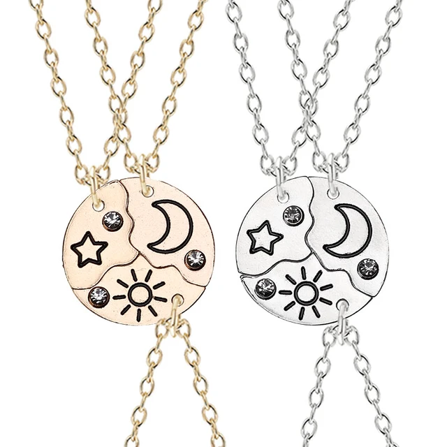 3-piece Set Sun Moon Star Hanger Necklace Chain Best Friend Bff Friendship  Couple Choker Fashion