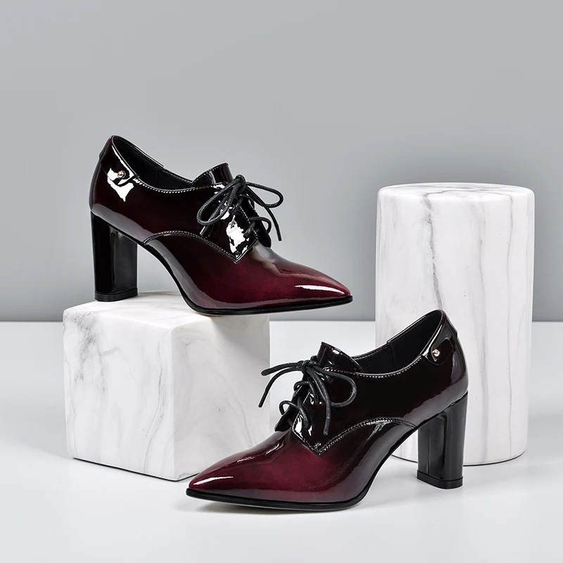 MORAZORA; коллекция года; женские туфли-лодочки из натуральной кожи; модные женские туфли на шнуровке с острым носком; весенние туфли на высоком толстом каблуке; большие размеры 33-43