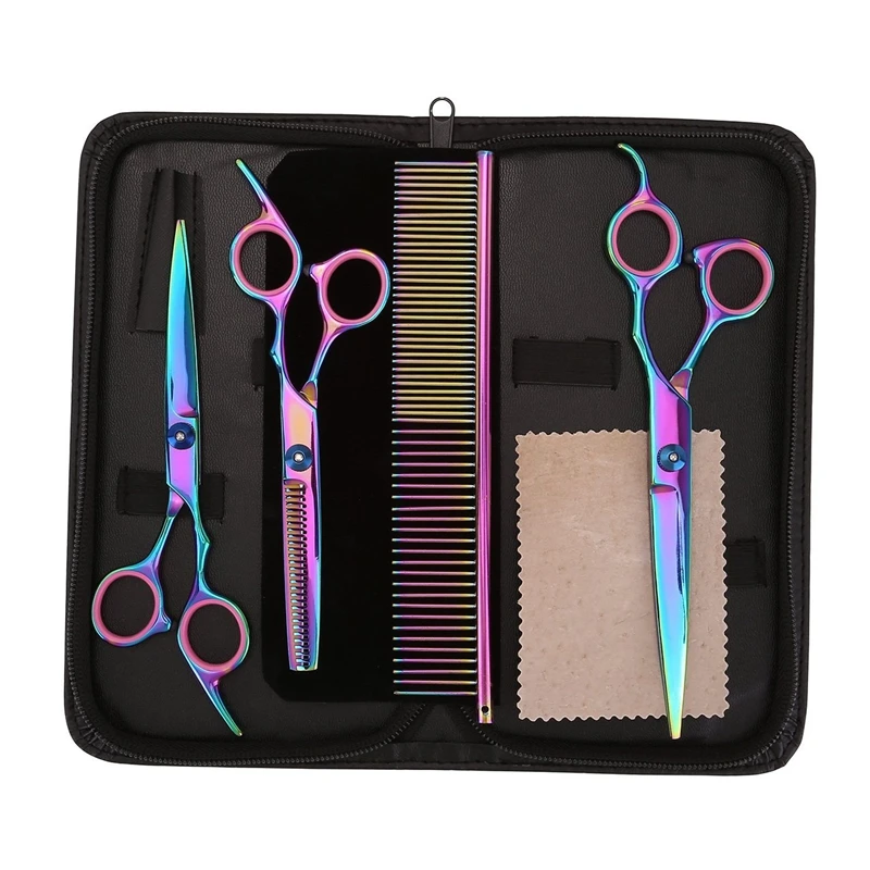 

Pet Hair Cut Colorful Scissors Clippers Flat Tooth Cut Pets Beauty Tools Set Kit Dogs Grooming Hair Cutting Scissors Set
