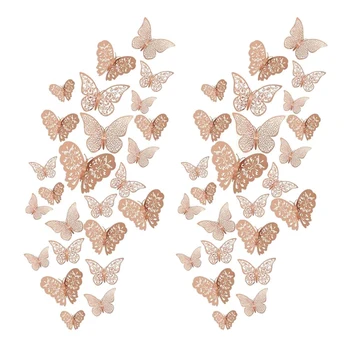 

96 Pcs 3D Hollow Butterfly Wall Decals Sticker,Removable Home Decor for Kids Bedroom Living Room Party Wedding,Rose Gold
