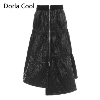 

High-end Irregular Design Cotton Padded Skirt Women Mid Long Elastic High Waist Winter Basic Skirts Lady's Chic Ruffles Skirts
