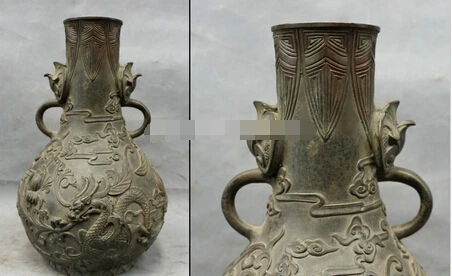 406+++ 1" Китайский чистый Бронзовый, медный Дракон Статуя Королевский дворец Цветочная ваза горшок