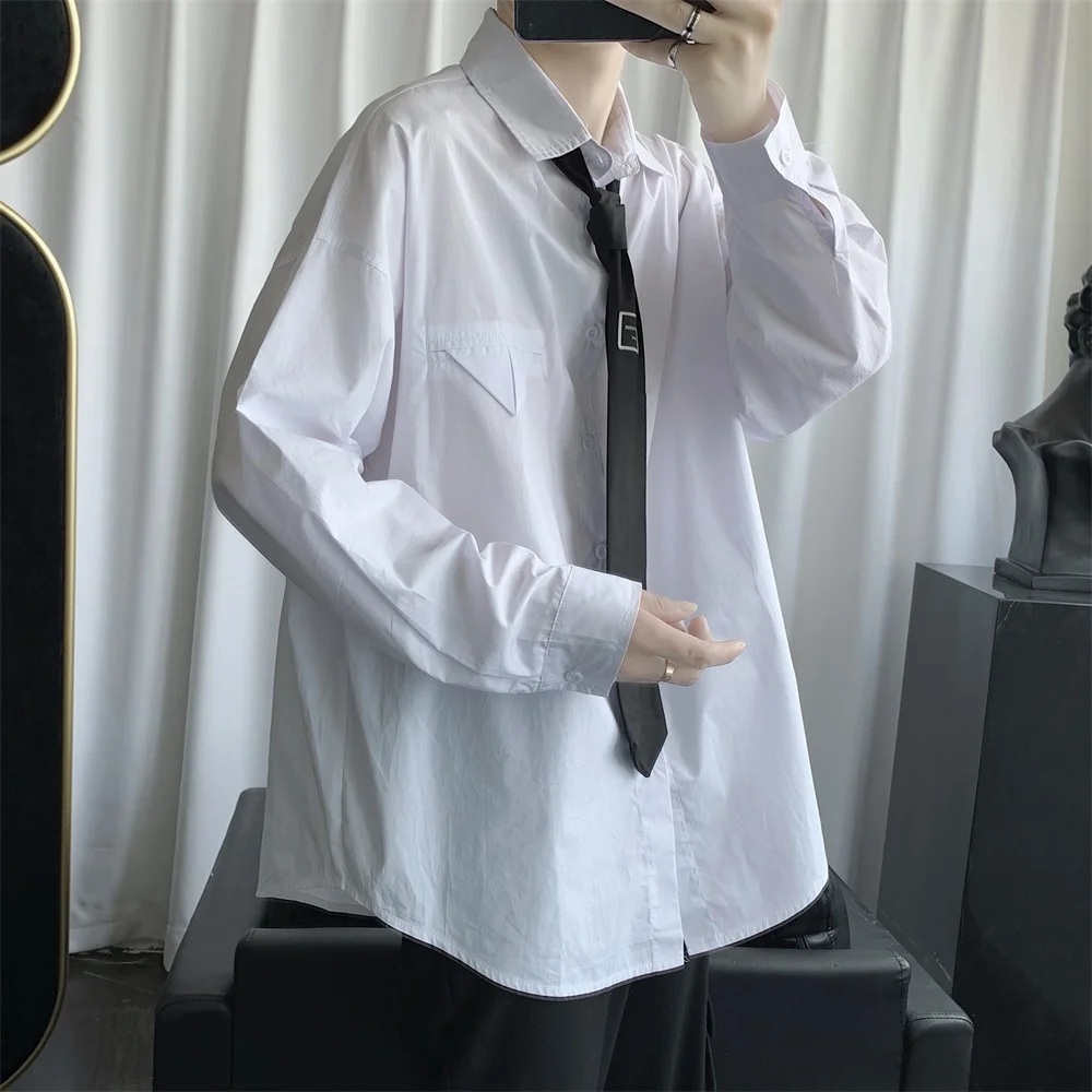 

Loose Fit Harajuku Shirts Couple Clothes Plain Blouse Streetwear for Japanese Men JK Shirts Including Tie Mens Long Sleeve Shirt