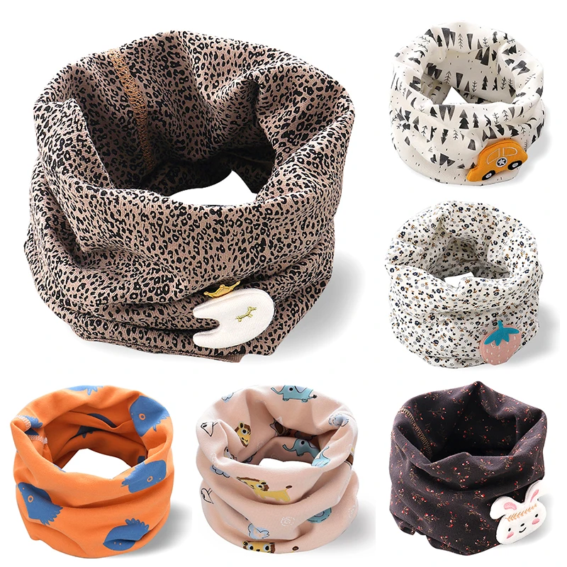 Bufanda de bebé, calentador de cuello de invierno para niños, niños, niñas, bufandas de algodón con estampado de dibujos animados, bufanda de moda para niños, máscara para la cara