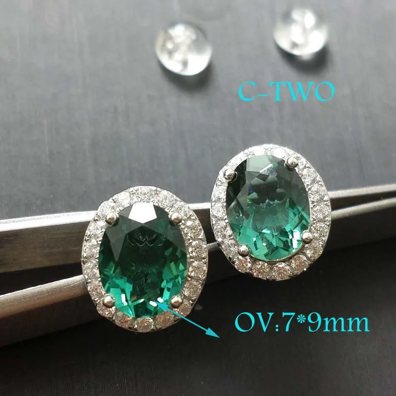 

C-TWO Elegant trendy simple earring oval 7*9 mm green stone in 925 sterling silver party birthday gift