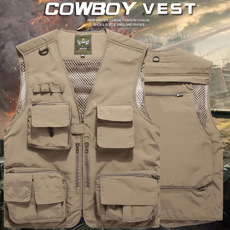 

2020 Summer Men Multi-Pocket Classic Waistcoat Male Sleeveless Unloading Work Vest Photographer Tactical Masculino Jacket