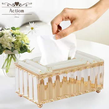 

ACTIOM European Crystal Tissue Box Napkin Organizer Storage Home Living Room Coffee Table Extractable Kitchen Tissue Holder