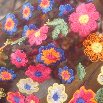 

High quality soft screen yarn fabric Colorful embroidery tissu Colorful beach dresses clothes material