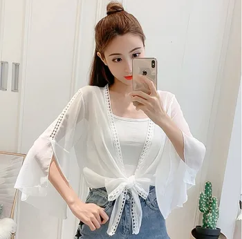

COIGARSAM Chiffon Shirt Womens tops New Summer Thin Women shirts White 667