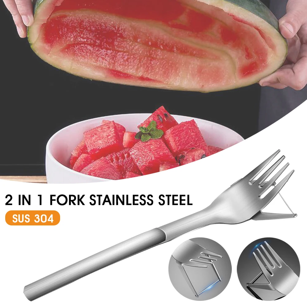 cortador de sandía para cocina tenedor de sandía multiusos Cortador de melón 2 en 1 frutas de acero inoxidable 304 tenedor 