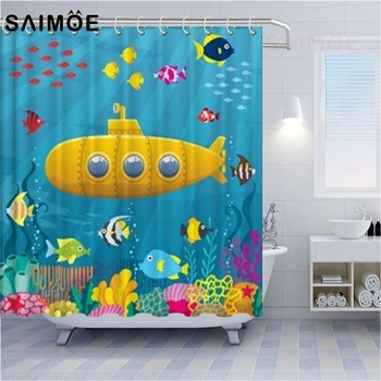 

SAIMOE Cartoon Animal Shower Curtains Dolphin Pattern Bathroom Shower Curtain Underwater World Whale Waterproof Bath Curtain