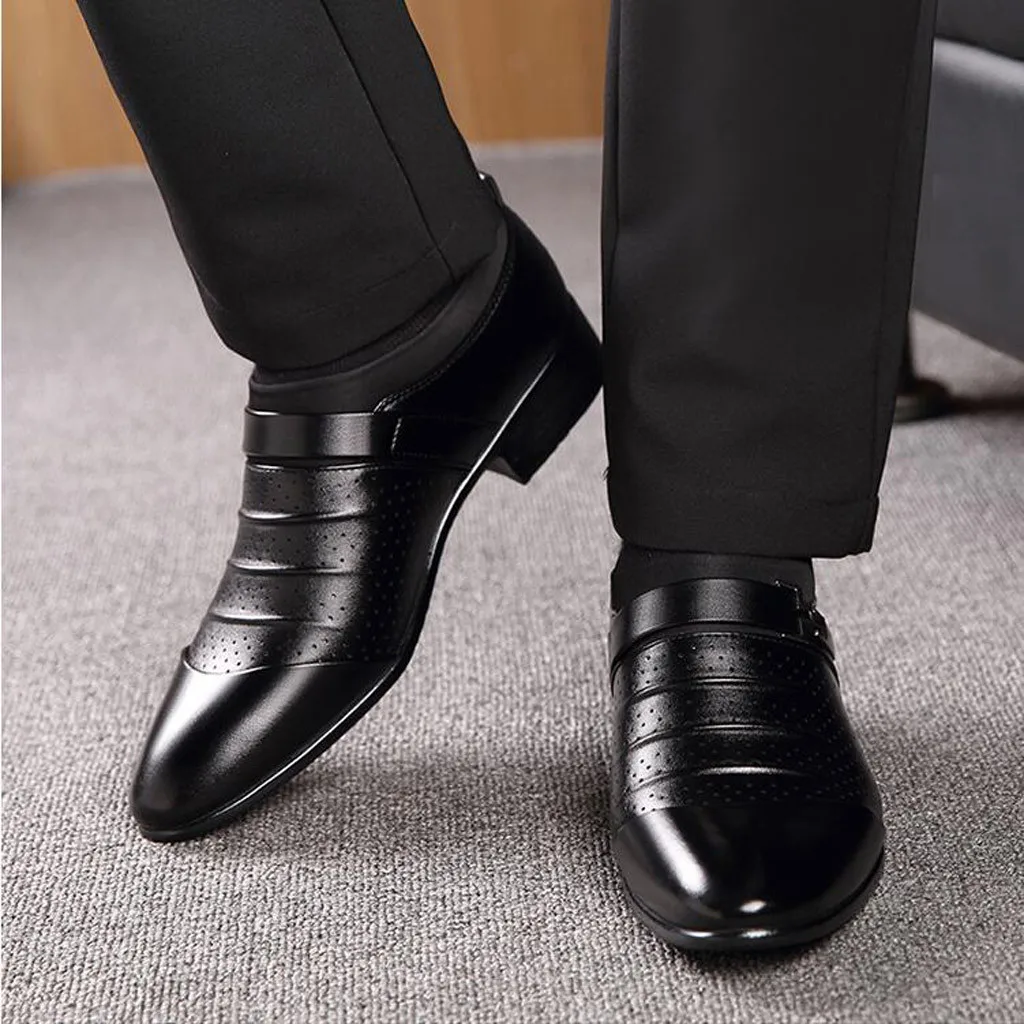 Mens Business Shoes Smooth PU Leather Upper Slip-on Breathable Low Top Oxfords Driving Shoes Shoes Color : Black, Size : CN29