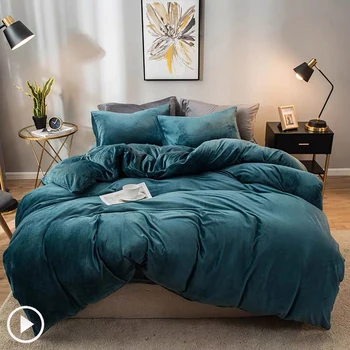 

JUSTCHIC Winter Quilt Cover Single Double Size Bedding Set Thick Warm Crystal Fleece Duvet Cover Pillowcase Formaldehyde-free