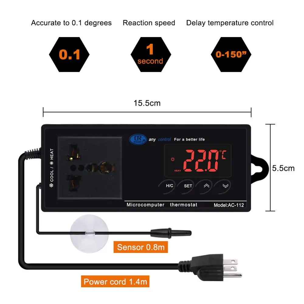 Digital Temperature Controller Yieryi AC-112 Digital Waterproof Temperature Controller Microcomputer Thermostat Aquarium Reptile NTC Sensor