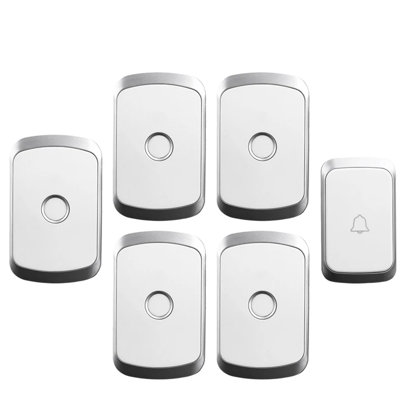 

CACAZI Wireless Doorbell 1 Button 5 Receivers US EU UK Plug 300M Remote 60 Chimes 5 Volume 0-110db Waterproof Home Calling Bell