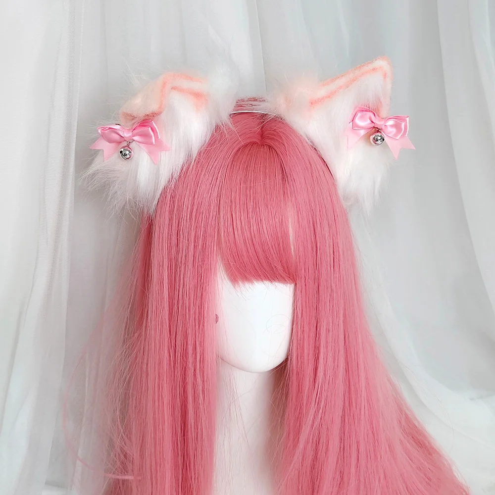 

Lolita Headdress Simulation Animal Ears Cat Ear Headband Cute Bow Bell Fox Scottish Fold KC Headband Cos Hair Accessories